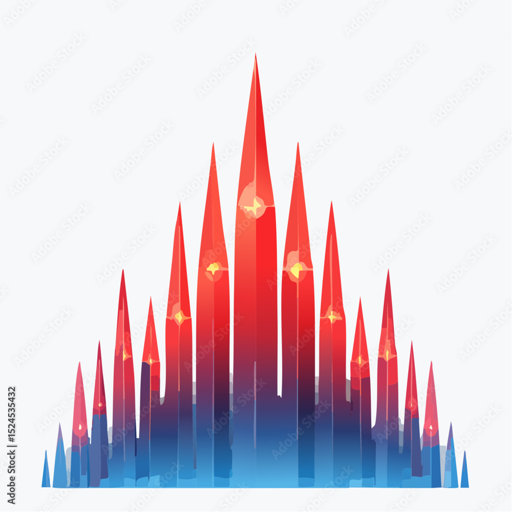 Aufkleber sharp neon spikes rise in layered vertical patterns, blending red and indigo in a striking abstract 