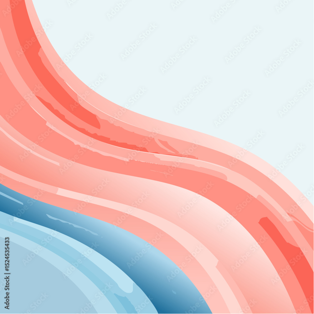 Poster wavy vertical ribbons in coral and sky tones create a dreamy, floating visual in a clean vector styl