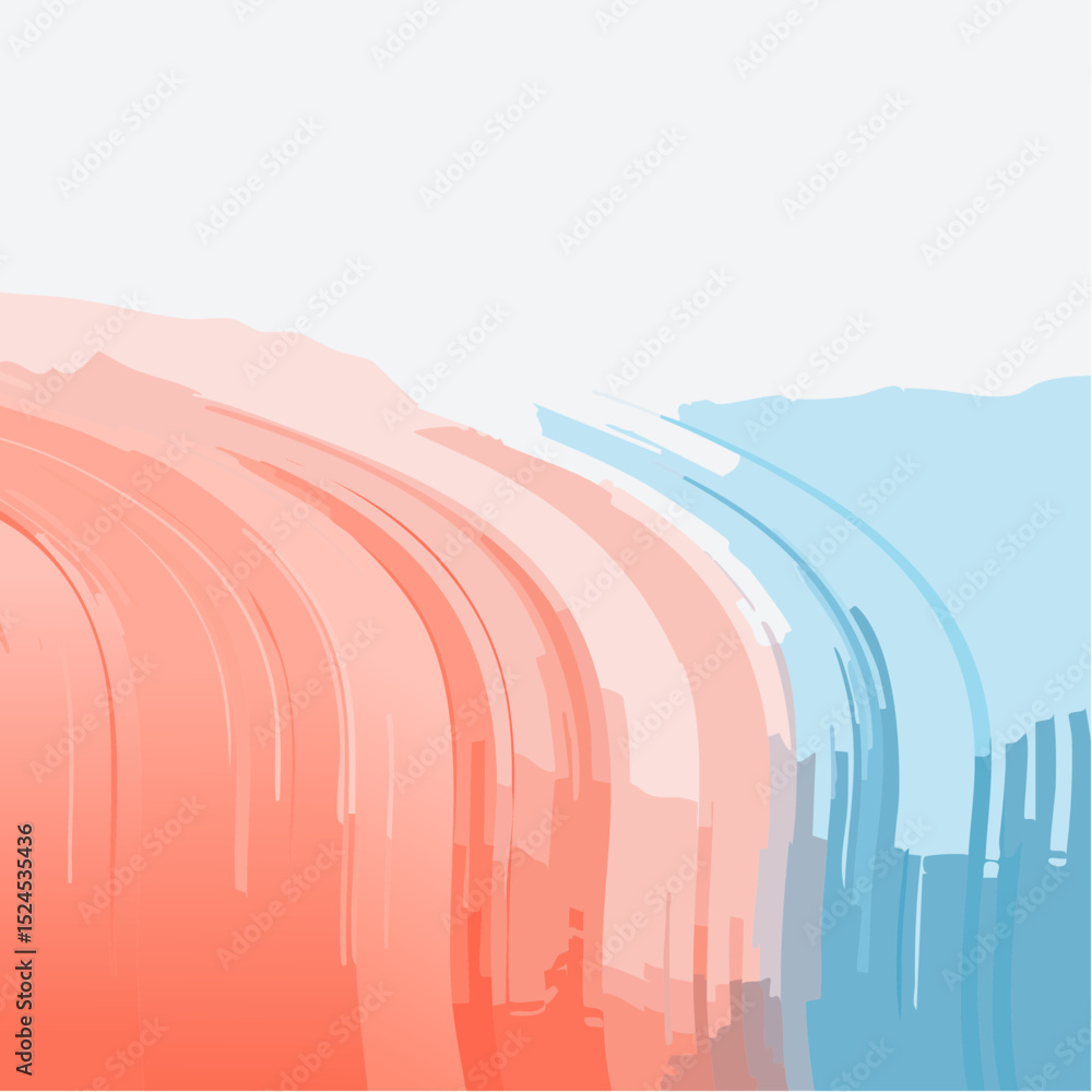 Poster wavy vertical ribbons in coral and sky tones create a dreamy, floating visual in a clean vector styl