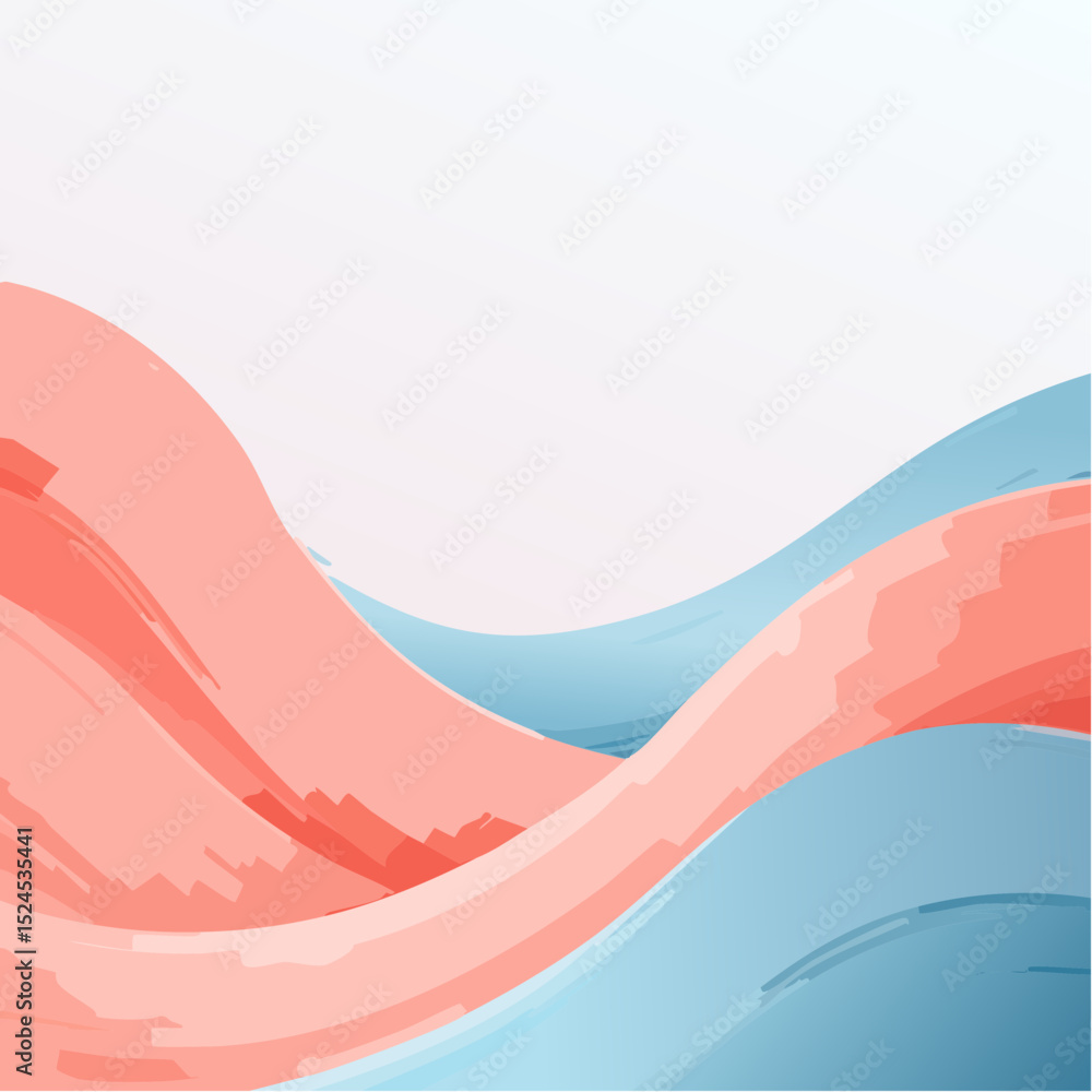Poster wavy vertical ribbons in coral and sky tones create a dreamy, floating visual in a clean vector styl
