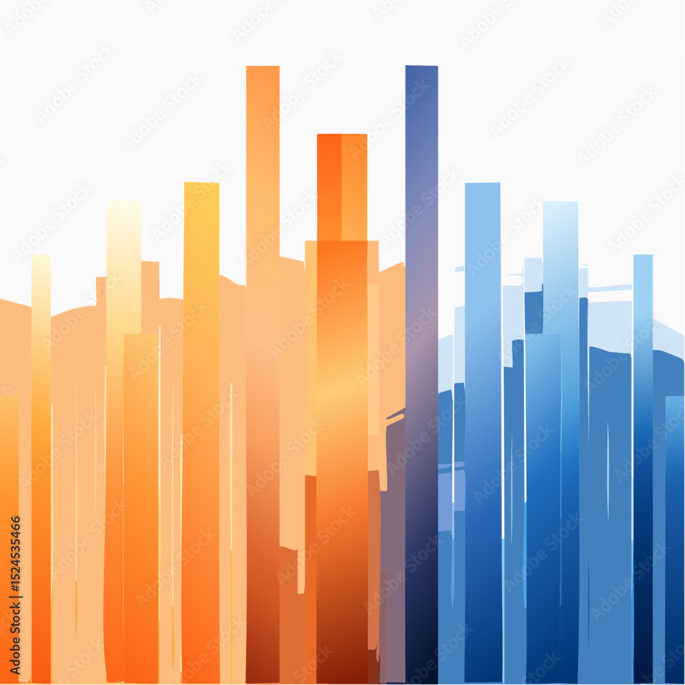 Poster bold rectangular bars in deep orange and navy blue form a modern, glowing background in clean vector