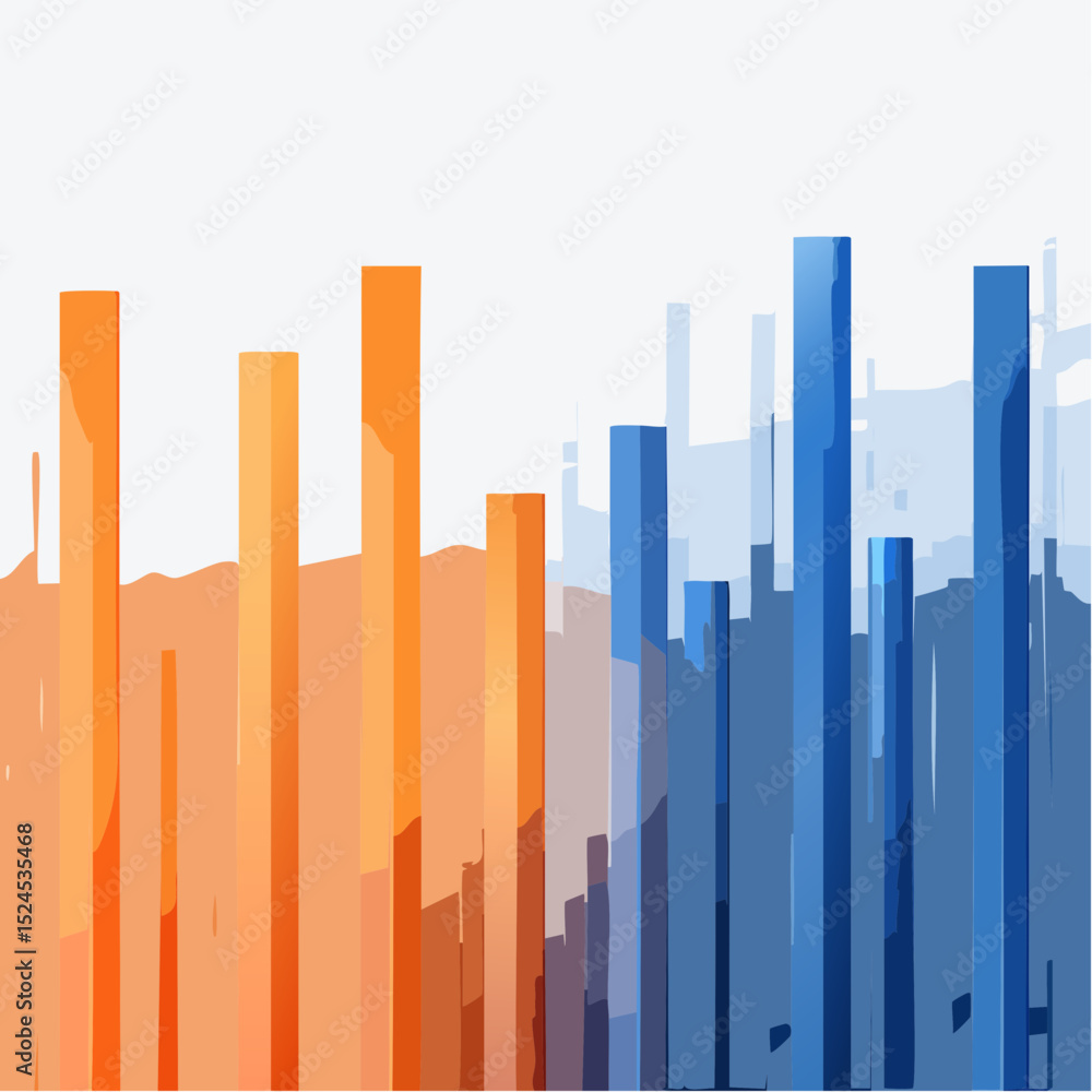 Poster bold rectangular bars in deep orange and navy blue form a modern, glowing background in clean vector