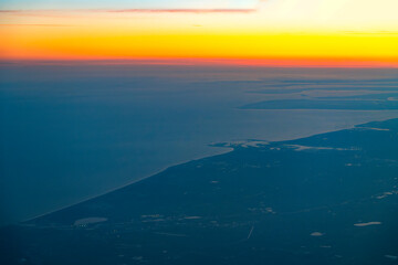 aerial view of sea coastline scenery before sunrise