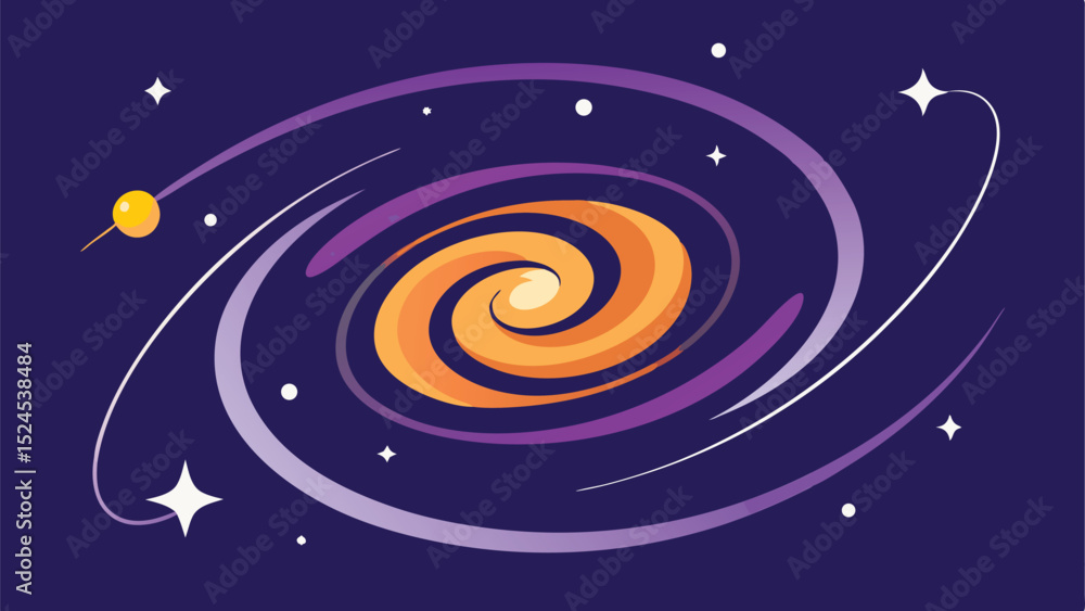 Poster abstract cosmic swirl of orbits with stars and lines on a transparent background