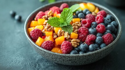 Fruit and Nut Bowl with Mint Garnish