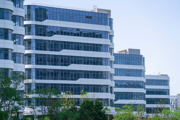 modern office building exterior in downtown district in Shanghai