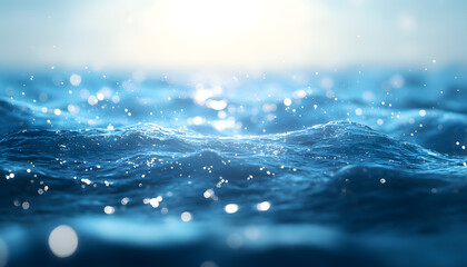 the smooth natural blue water background with bokeh abstract on the sea or ocean vintage and soft colored blur