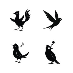 Fototapeta premium Cuckoo bird silhouette set featuring detailed flying and perched poses vector illustration.