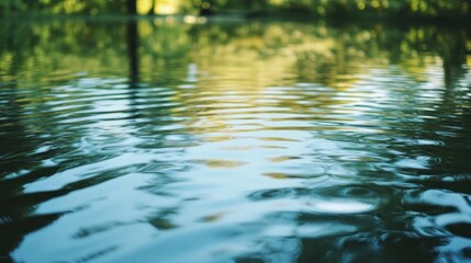 Serene Water Surface with Gentle Ripples Reflecting Overhanging Trees