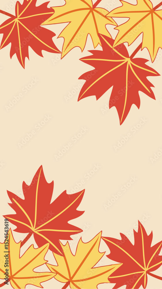 Poster artistic autumnal maple leaves design with red and yellow colors suitable for various projects
