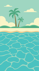 Fototapeta premium Beach scene illustration with palm trees blue water and clouds on a summer day