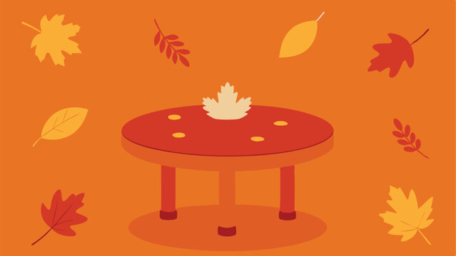 Autumnal leaves and round table in a warm orange color scheme with transparent elements