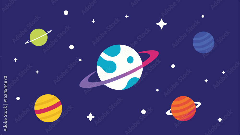 Poster clean space vector illustration with layered celestial icons and cosmic elements