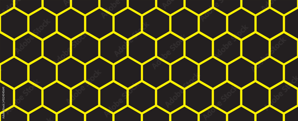 Poster dark hexagon abstract technology background yellow colored bright flashes under hexagon. hexagonal g
