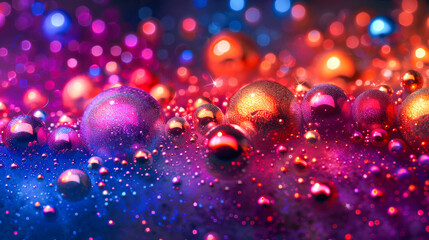 Colorful abstract background with shimmering bubbles and vibrant light reflections in water