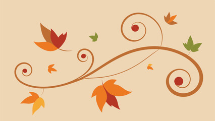Obraz premium Elegant autumnal floral design with colorful leaves and swirls on transparent background