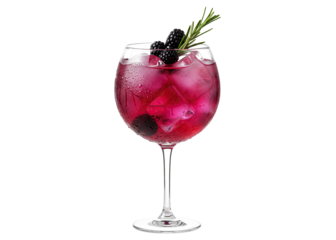 blackberry gin and tonic cocktail with fresh rosemary garnish, transparent glass overlay