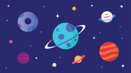 Flat design universe layout with space elements and icons in a clean illustration