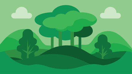 Obraz premium Simple flat illustration depicting forest scene with trees hills and cloudy sky