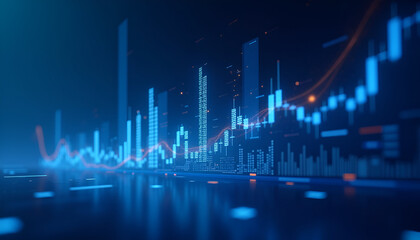 Digital Graph with Blue Lines and Peaks, stock exchange, stock market