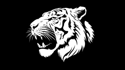 side view of vintage old school tiger head isolated on black background
