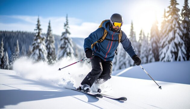 Hombre esquiando en la monta&ntilde;a II, invierno, nieve