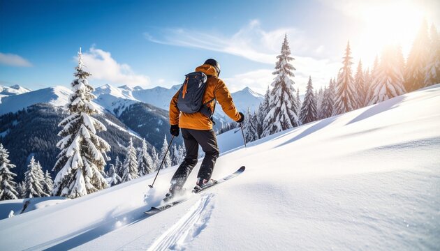 Hombre esquiando en la monta&ntilde;a, invierno, nieve