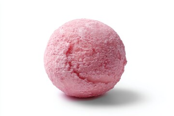 A pink mochi ice cream placed on a white surface