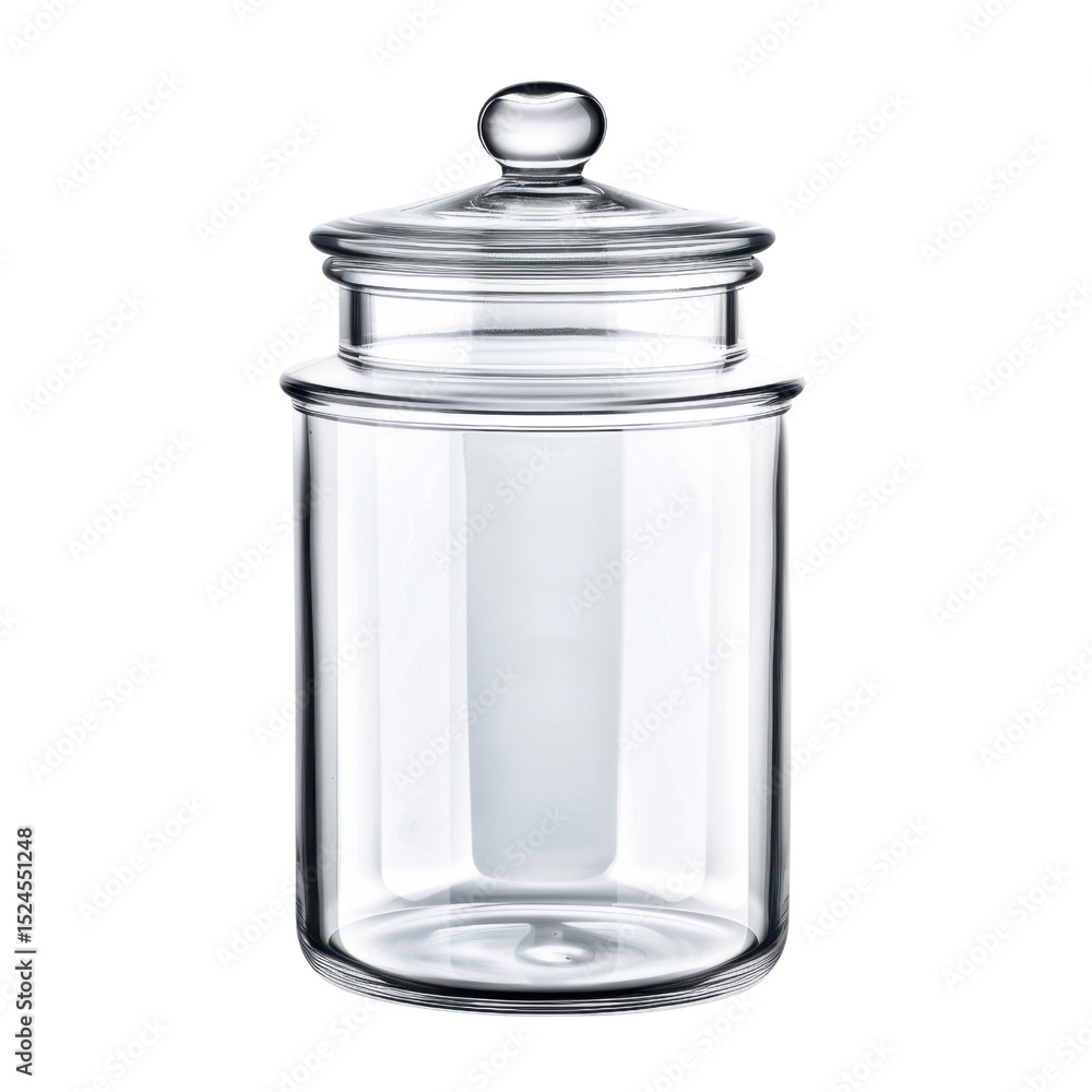 Poster clear glass jar with lid, perfect for storage or display. its elegant design adds touch of sophistic