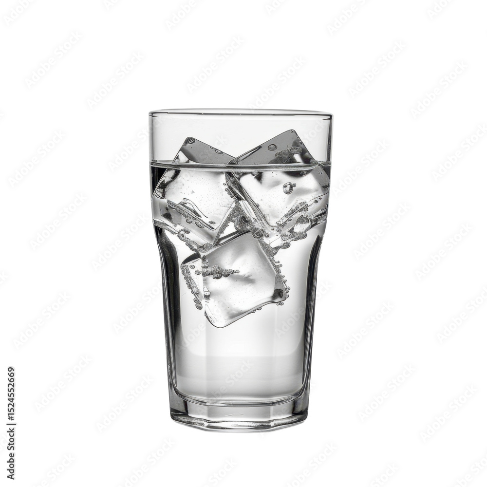 Poster clear glass filled with refreshing water and ice cubes creates cool and inviting atmosphere. ice cub