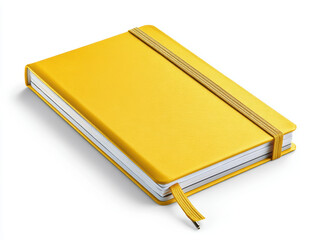 Yellow hardcover notebook with elastic band and ribbon bookmark blank pages for writing or journaling modern and stylish design suitable for note taking or planning clean and minimal look vibrant