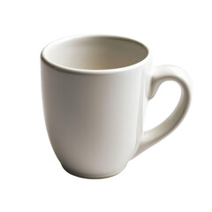 Simple white ceramic mug with smooth surface and comfortable handle, perfect for enjoying hot beverages like coffee or tea. Its minimalist design adds elegance to any table setting
