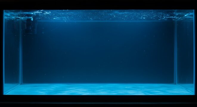 Empty illuminated aquarium on dark room
