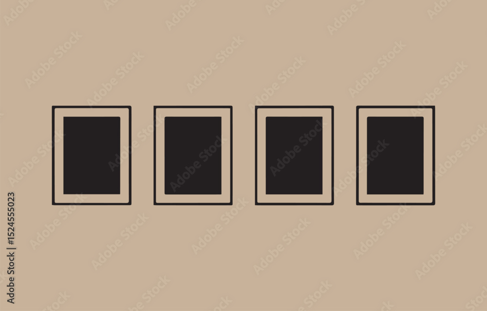 Poster four black square frames arranged in a row on a beige background simple and modern this image