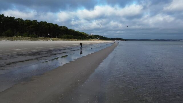Winter auf Insel R&uuml;gen - M&ouml;wen am Strand von Prora