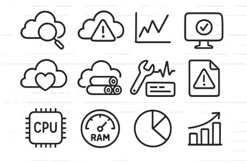 Cloud computing and data analysis icons for performance and security monitoring