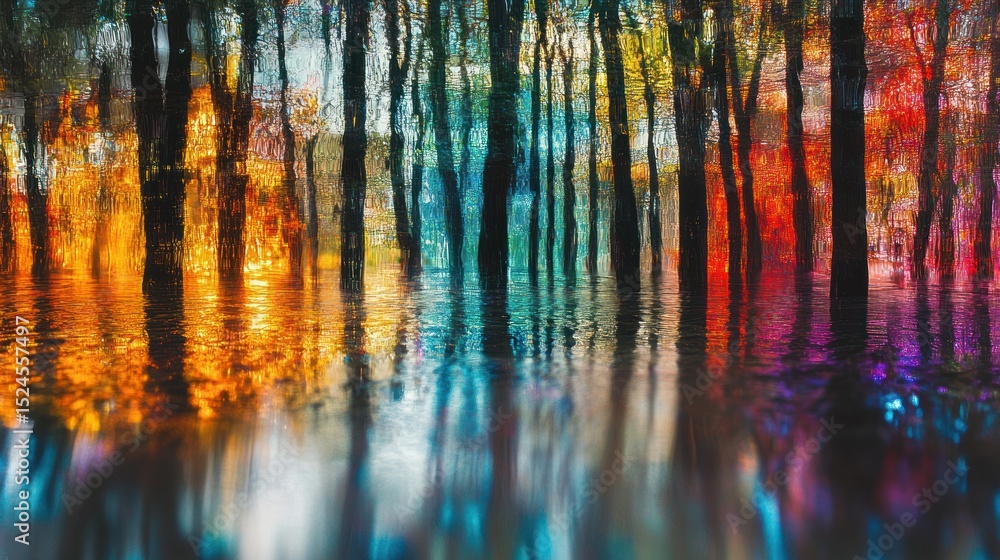 Aufkleber abstract trees reflecting in the water create a colorful and surreal scene