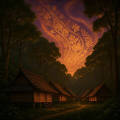 Aurora of Batik Weaves Above Baduy Traditional Homes in Banten’s Pristine Forest