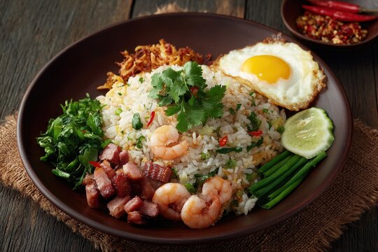 Khao kluk kapi Rice blended with shrimp paste Thai fried rice with shrimp paste sweet pork and various additions