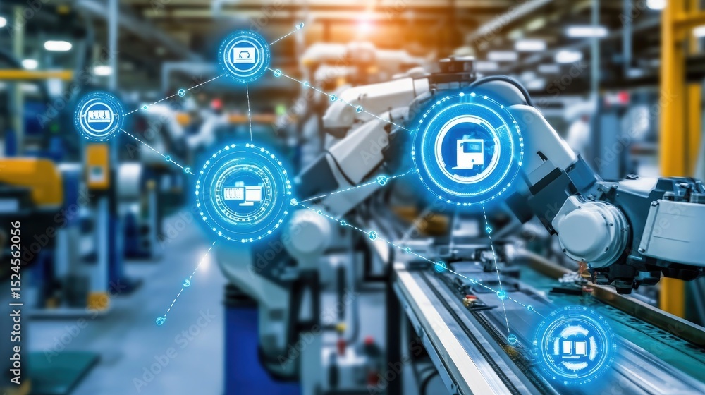 Aufkleber a network of interconnected smart machines communicating in a fully automated plant