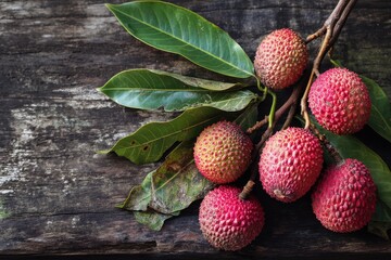 Litchi chinensis on weathered wooden surface