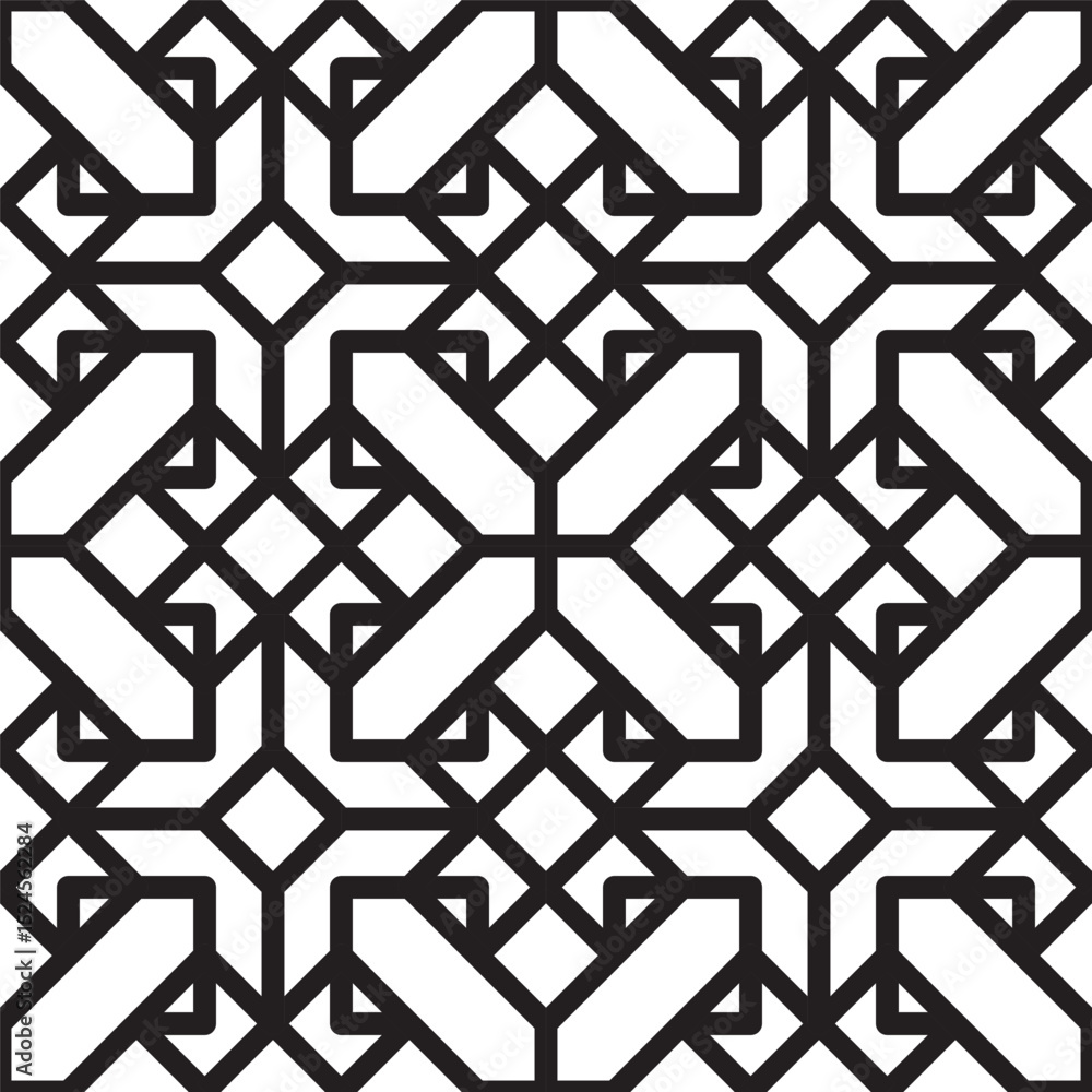 Poster geometric seamless minimalist pattern with interlocking lines and abstract shapes