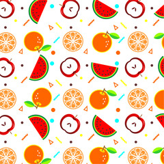 Colorful fruits pattern background. Fruits vector icon set. Seamless pattern of colorful fruits. Fruits icon illustration. Hand drawn of colorful fruit.