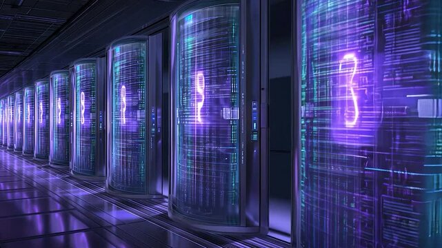 Server room with glowing data