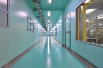 Fototapeta premium Passageways for pharmaceutical cleanroom epoxy flooring and sandwich panels