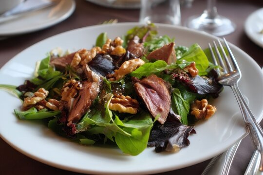 Perigord salad confit duck gizzards smoked duck walnuts French dish