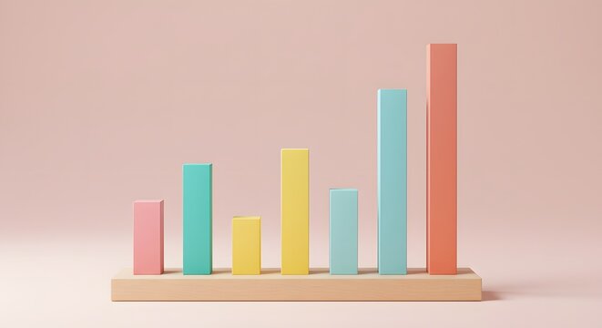 Colorful Bar Graph on Pink Background - Business Data Visualization and Financial Growth Concept - Powered by Adobe