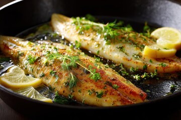 Skillet roasted flounder with herbs and lemon butter