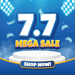 7.7 Mega Sale Promotion Banner with Blue Theme

