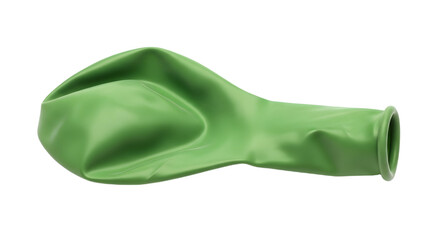 Deflated Green Balloon on White Background
